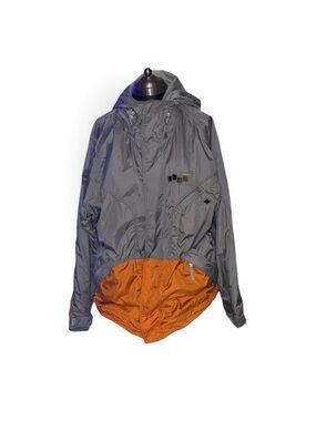 Foursquare mens snowboarding windbreaker jacket grey ish and orange in color